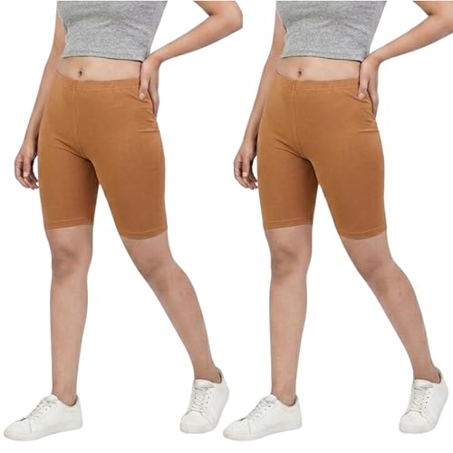 Image of Women's Cotton Lycra Cycling Shorts | 95% Cotton 5% Spandex | Stretchable Knee Length Tights for Gym, Yoga & Sports