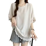 [Shanique] tシャツ レディース ブラウス 半袖 トップス 夏 春 無地 レース カットソー 大きいサイズ 五分袖 ドルマンスリーブ オーバーサイズ 夏服 おしゃれ 可愛い 切り替え きれいめ ゆったり 韓国 カジュアル オーバーブラウス(白,L)