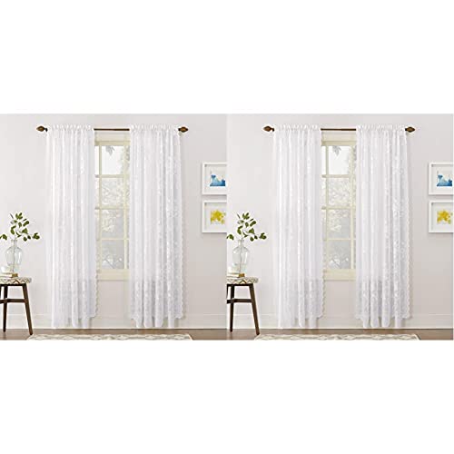 No. 918 24519 Alison Floral Lace Sheer Rod Pocket Curtain Panel, 58" x 84", White & 24517 Alison Floral Lace Sheer Rod Pocket Curtain Panel, 58" x 63", White