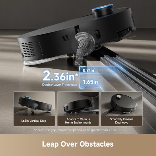 Robot vacuum and mop navigating under low furniture with advanced obstacle avoidance