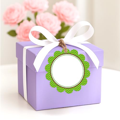 jijAcraft Blumen Runde Geschenkanhänger 6cm: 50 Stück Papieranhänger für Party Geschenk, Etikettenkarten mit Juteschnur, Grün und Gelb Geschenkverpackung Anhänger für Geschenkdeko, Hochzeit