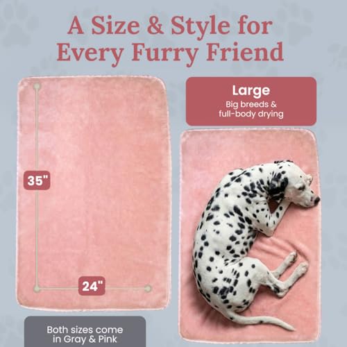 Image of Dog Drying Towel for Dogs - Extra Large 24 inch x 35 inch Microfiber Dog Bath Towel, 1200 GSM Twisted Loop, Ultra Absorbent, Edgeless, Quick Dry for Bath, Beach & Travel, Pink