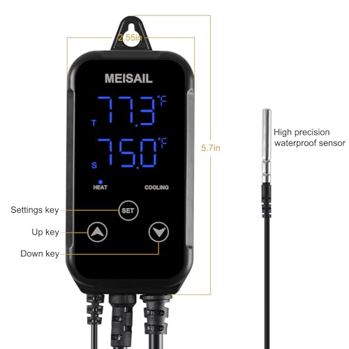 MEISAIL Digital Temperature Controller 2-Stage Outlet Thermostat Heating and Cooling Mode Carboy Homebrew Fermenter Greenhouse Terrarium 110V 10A (S10B-B)