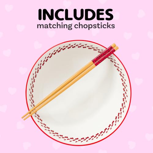 Image of Silver Buffalo Sanrio Hello Kitty Red, Ramen Bowl with Chopsticks, 30oz | Stripes and Bows, Ceramic, Noodle Rice, Microwave Safe, 0.89 Liters