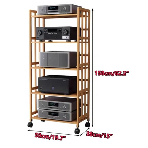 Rack de componentes de audio con ruedas y mueble de madera multimedia 2
