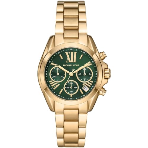 Image of Michael Kors Analog Green Dial Women Watch-MK7257I, Gold Band