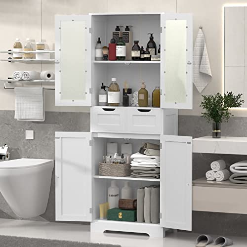 Betterhood 67" Tall Storage Cabinet, Freestanding Kitchen Pantry Cabinet With Glass Doors And Shelves, Large Linen Bathroom Cabinet With 2 Drawers For Living Room, Kitchen, Dining Room, Office,White #TOP7