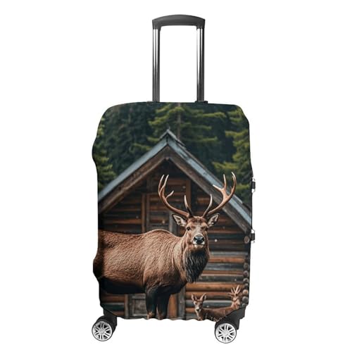 Mountain Cabin Moose Luggage Cover, Washable Elastic Suitcase Cover Protector Fit 18-32 Inch Luggage