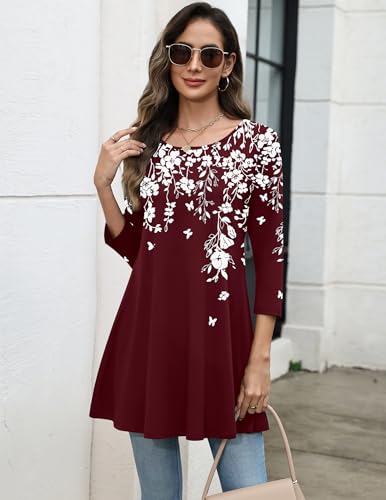 Image of Zeagoo Women Tops 3 /4 Sleeve Dressy Casual Plus Size Tunics Loose Blouses
