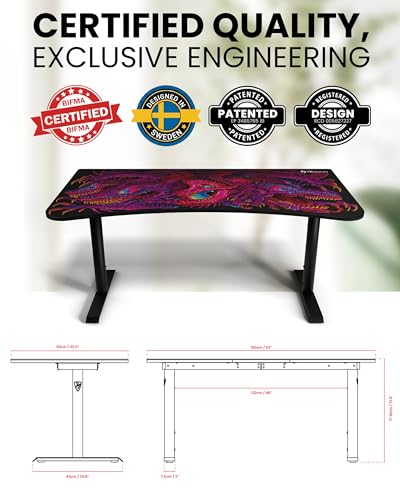 Image of Arozzi Arena Special Edition Ultrawide Curved Gaming and Office Desk with Full Surface Water Resistant Desk Mat Custom Monitor Mount Cable Management Cut Outs - Crawling Chaos
