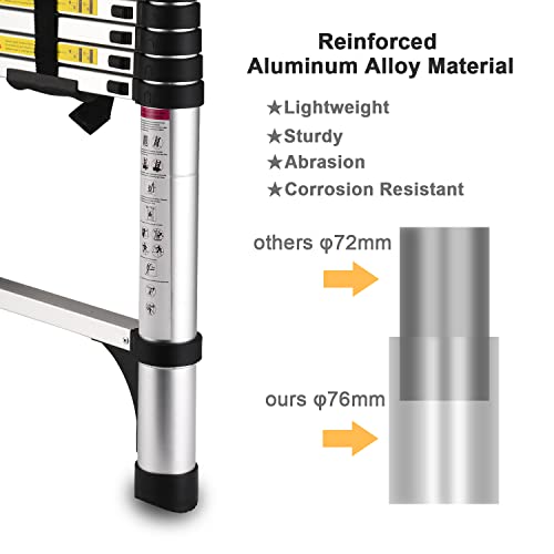 Telescoping Ladder, Soctone 12.5 Ft Aluminum Lightweight Extension Ladder With 2 Triangle Stabilizers, Heavy Duty 330Lbs Max Capacity, Multi-Purpose Collapsible Ladder For Rv Or Outdoor Work #TOP2