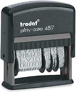 Date Stamp Form Trodat Printy 4817, Self-inking, with 12 Commercial Texts in German, Black Ink.