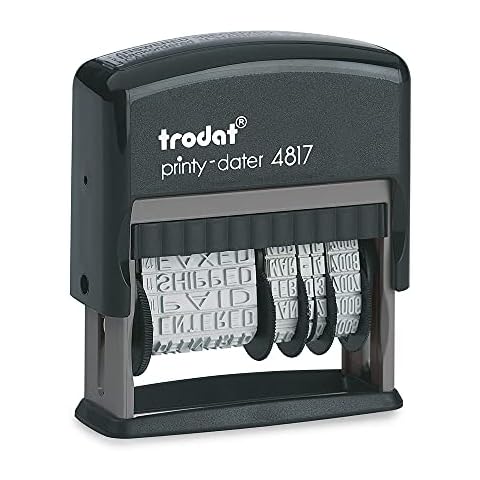 Trodat Printy 4817 Wortbanddrehstempel, Datum plus 12 Texte - Selbstfärbend, Abdruck schwarz, 47 x 4 mm Cover