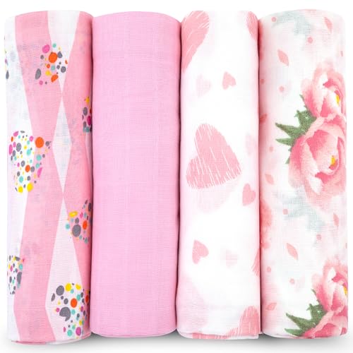 Image of Bublo Baby Muslin Swaddle Blankets, Swaddle Blanket for Baby Boys and Girls, 3-Pack Breathable Premium 100% Cotton Baby Receiving Blankets, Exta Large Size 47x47 Inches, Floral