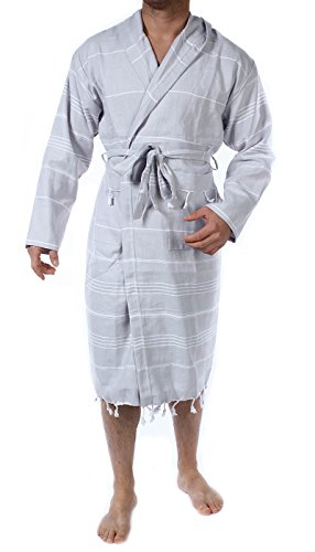 Cacala Mens Beach, Turkish Hooded Bathrobe With Pocket For Men Women Lightweight Soft Ultra Absorbent Beach Pool Hote, Silver Grey, Large Us #TOP1