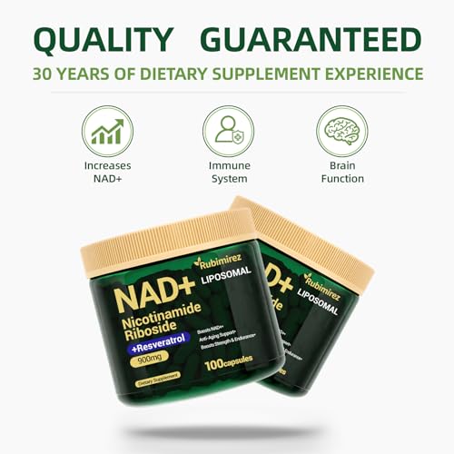 Image of NAD+ Supplement with, Nicotinamide Riboside & Resveratrol 900mg - Anti-Aging Support for Women & Men, NMN Alternative, Vegan Non-GMO - 100 Capsules