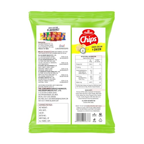 Image of Haldiram's Potato Chips, Sour Cream N Onion Flavour, 89g /95g(Weight may vary)| Crispy & Crunchy Snack | Tangy & Savory Flavour | perfectTea-Time & On-the-Go Munchies | Made in India