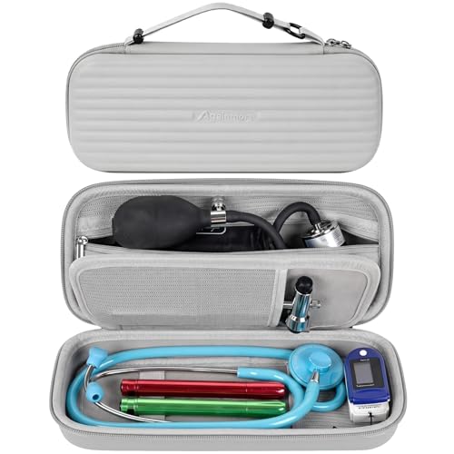 Image of Stethoscope Case for 3M Littmann Classic III and BP Cuff-Grey | Also Fits Paramed, for FriCARE and for Scienlodic; Layered Pockets Organize Medical Tools, Case Only