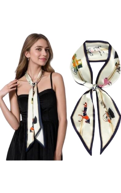 Next Level Fashion Luxury Skinny Scarf for Women, High-End Horse Print Silky Satin Hair Ribbon, Aesthetic Headband & Designer Handbag Handle Wrap, Equestrian Style Chic Neck Tie-image-12