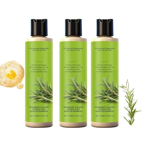 Champú de Romero para el Crecimiento Capilar, Keratina Hidrolizada y Biotina de Romero | Champú Fortalecedor Anticaída para Cabello Fino | Fórmula Nutritiva para el Cuero Cabelludo (3 PCS)