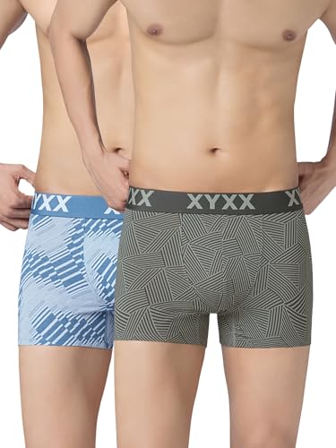 Image of XYXX Men's Cotton Modal Geometric Print Trunks | Antimicrobial, No-Marks Waistband Underwear for Men Combo (Pack of 2)