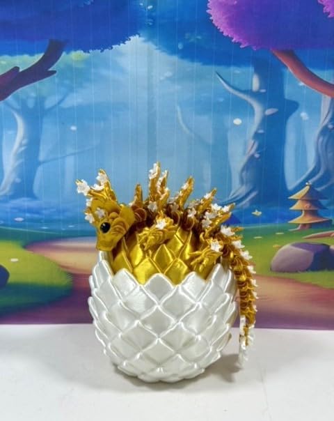 3D Printed Baby Dragon with Egg, 6" Articulated Gold Cherry Blossom Baby Dragon, Fidget ADHD Autism Toy BD004-GOLD-WGE