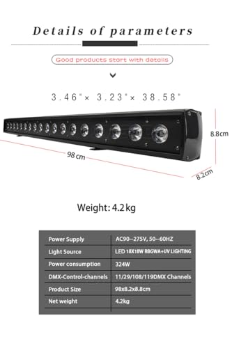 SHEHDS 18x18W Stage Wash Lights Bar/Strip, LED RGBWA+ PURP Wall Wash Lights, Strobe Effect DMX512 Control for Christmas Night Club Disco Club Wedding Bar