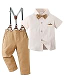 DISAUR Baby Boy Clothes Suits, Toddler Dress Short Shirt With Bowtie + Suspender Pants Outfit Sets G