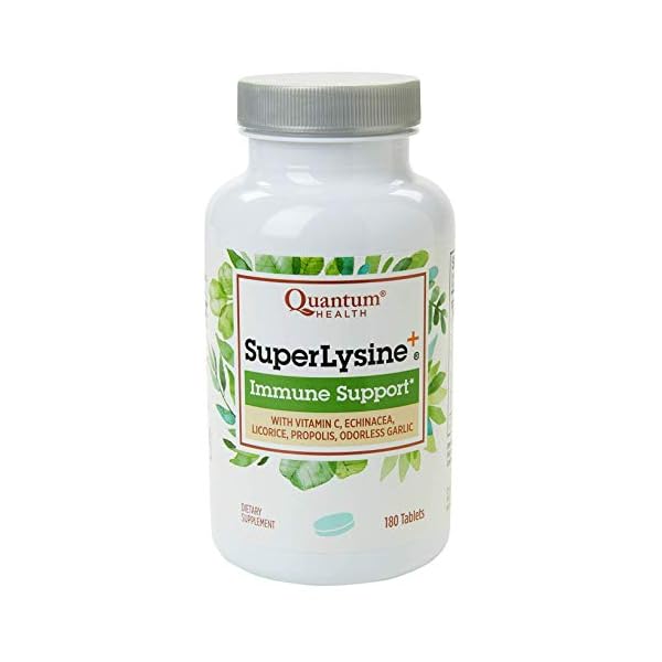 Quantum-Health-Super-Lysine-Advanced-Formula-Lysine-Immune-Support-with-Vitamin-C-Echinacea-Licorice-Propolis-Odorless-Garlic-180-Tablets-Packaging-may-vary Quantum Health SuperLysine+ Advanced Formula Immune Support Supplement Lysine 1500 mg, Vitamin C Echinacea Licorice Bee Propolis & Odorless Garlic Daily Wellness Blend for Women & Men - 180 Tablets