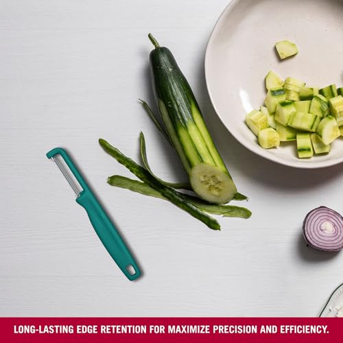 Image of Victorinox Swiss Made Stainless Steel Swiss Classic Double-Edge Iota Serrated Peeler for Professional and Household Kitchen, Green, Soft Skin Fruit & Vegetable Peeler | 6.0943.4