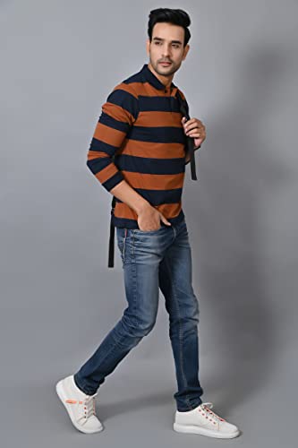 Image of ARBOUR Men Polo Neck Stripes Pocket Full Sleeves T-Shirt