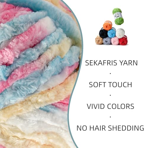 Image of 3 Pack Plush Chenille Chunky Yarn - Fluffy Velvet Yarn Crochet for Blanket Knitting and Crocheting - Soft Baby Yarns for Crocheting - Amigurumi Crochet Yarns 100g (87yds) (3 Candy Color)