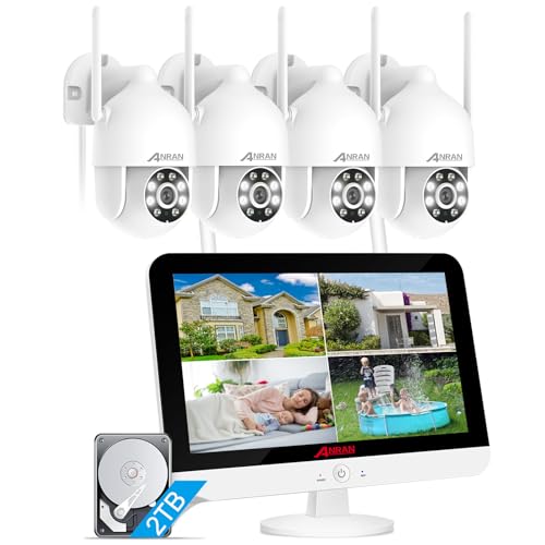 ANRAN 5MP FHD Überwachungskamera Aussen Set mit 12 Zoll Monitor, 10CH 5MP HD NVR mit 4 X 1920P HD...
