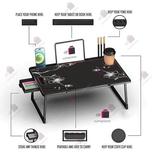 Image of RIVATR Study Table Bed Table Premium Laptop Table /Foldable and Portable Wooden /Writing Desk for Office /Home /School (FLOWER COTED)