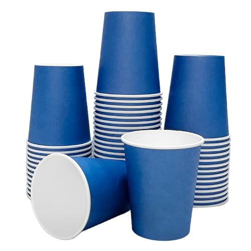 excvalues 100 tazas de café desechables de 9 onzas, vasos de papel para bebidas calientes o frías, vasos de papel gruesos y duraderos para fiestas, bricolaje y picnic de vacaciones (D-azul, 9 onzas)