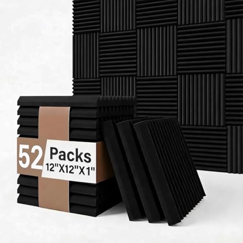 52 Pack Acoustic Foam Panel Wedge Studio Soundproofing Wall Tiles 12" X 12" X 1"