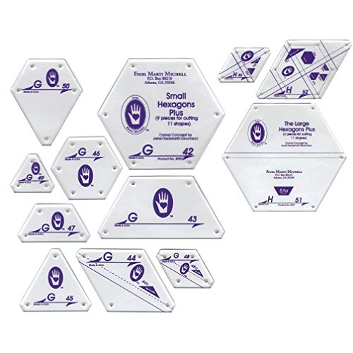 Marti Michell Hexagon Quilting Template Sets - 2 Items: Template Set H, Large Hexagons Plus and Template Set G, Small Hexagons Plus - Part of The Marti Michell Perfect Patchwork System for Quilting