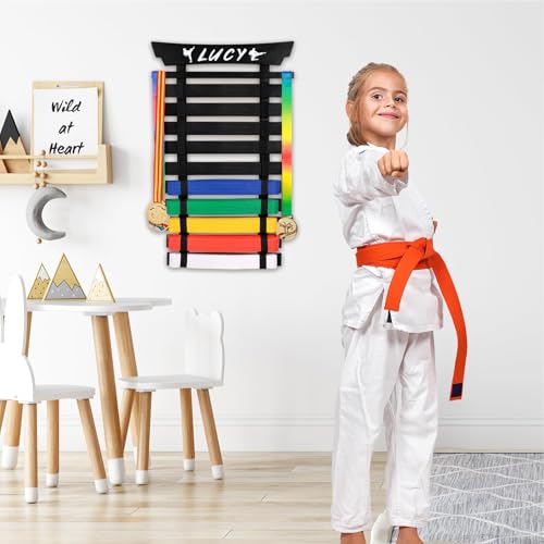 image for Winartton 10 Belts Karate Belt Display Rack with Stickers, Taekwondo B