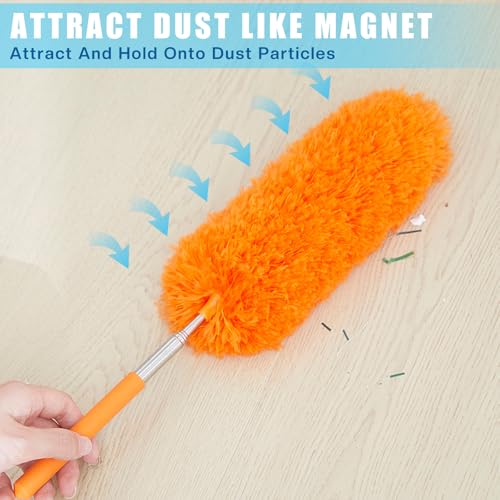 Image of Tanlade 12 Pcs Microfiber Feather Duster for Cleaning 13-31 Inch Extendable Cobweb Dusters Ceiling Fan Duster Washable Bendable Tool for Office Car Window Furniture (Orange)