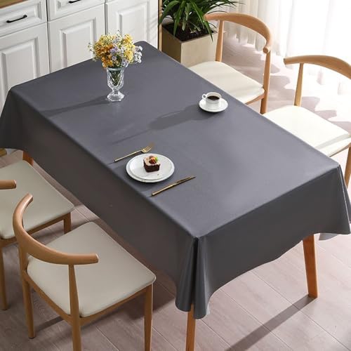 Mantel impermeable de PVC 140 x 200 cm, resistente al calor, rectangular, para cocina, comedor, uso al aire libre, protector de mesa de hule gris oscuro