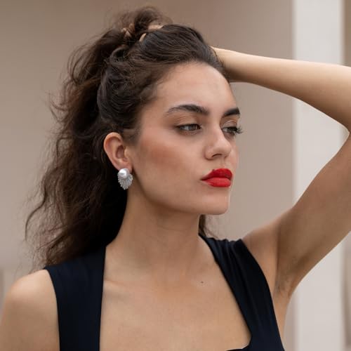 Bridal Earrings for Wedding Pearl Cubic Zirconia Cluster Earrings Sparkly Crystal Stud Wedding Earring for Bridesmaids Prom Jewelry Gifts3