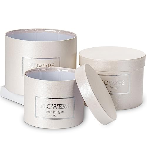 GnFlus White Gift Box Round Gift Boxes with Lids Set of 3 Nesting Gift Boxes for Presents Assorted Sizes Flower Boxes for Arrangements Birthday Wedding Bridesmaid Graduation Christmas Party Gift Bags