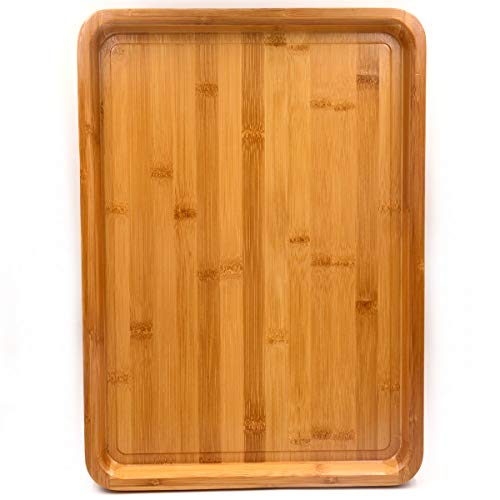 Bamber Large Bamboo Serving Tray Decorative Coffee Tea Platter 18 x 13 x 1.2 Inches
