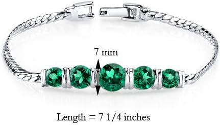 Miniatura 3 de PEORA Pulsera de 5 piedras de esmeralda simulada para mujer, plata de ley 925, forma redonda total de 3.50 quilates, 7 14 pulgadas de longitud,