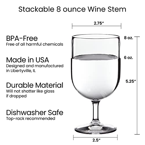 Us Acrylic Stackable 8 Ounce Plastic Wine Stems In Clear | Set Of 8 Reusable, Bpa-Free, Made In The Usa, Top-Rack Dishwasher Safe #TOP4