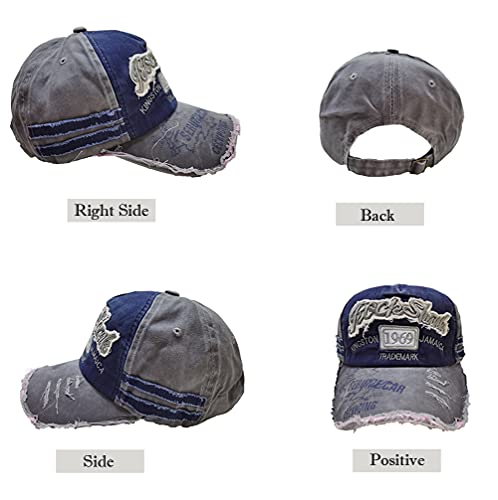 Image of Vintage Cotton Baseball Cap Denim Frayed Edge Sunhat Adjustable Unisex