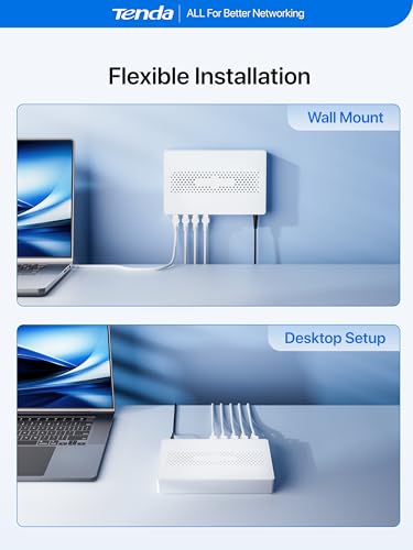 Image of Tenda 8 Port 2.5G Ethernet Switch, Multi-Gigabit 2.5Gb Ethernet Splitter | Unmanaged Network Switch, 8 x 2.5 Gigabit Ports, Plug & Play, Fanless Quiet, Desktop /Wall Mount, for Router, PC, NAS (SM108)