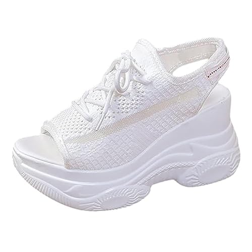 DESESE XHOGNLS Women's Hollow Out Platform Wedge Sandals Non-Slip Breathable Lace-Up Fish Mouth Sneakers Casual Summer Hollow_Out Open Toe Sport Shoes