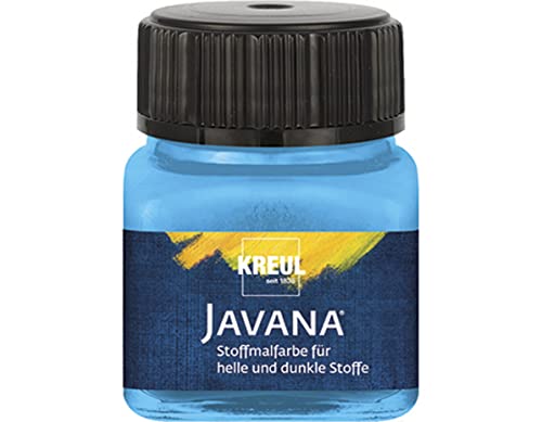 Kreul 90964 - Javana Stoffmalfarbe für helle und dunkle Stoffe, 20 ml Glas hellblau, brillante Farbe auf Wasserbasis, pastoser Charakter, zum Stempeln und Schablonieren, nach Fixierung waschecht