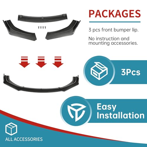 Kojem 3Pcs Front Bumper Lip Compatible with 2016-2021 Honda Civic 10th 4DR Sedan Under Chin Spoiler Plastic (Carbon Fiber Style) by Kojem - Image 7